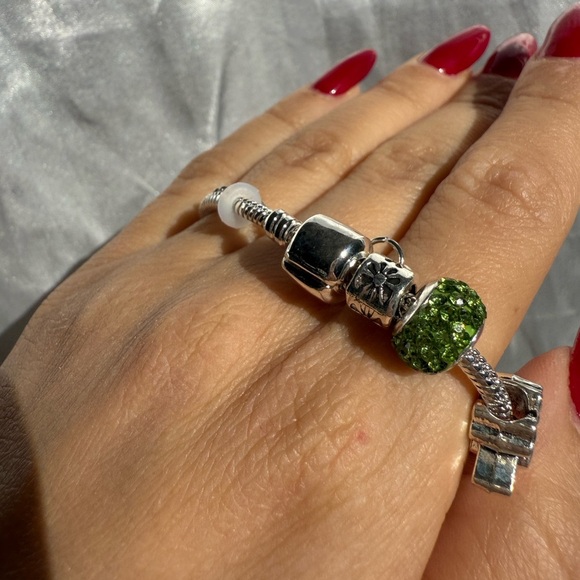 Green Beaded Charm Bracelet with Tree of Life Heart Pendants Boho Silver Emerald - Picture 11 of 13